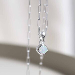 Sterling Silver Opalite Birthstone Fine Paperclip Necklace