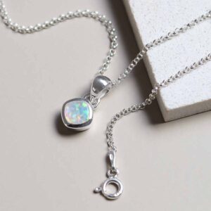 Sterling Silver Opalite Birthstone Necklace on belcher