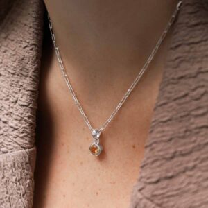 Sterling Silver Citrine Birthstone Fine Paperclip Necklace on model