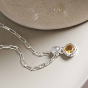 Sterling Silver Citrine Birthstone Fine Paperclip Necklace