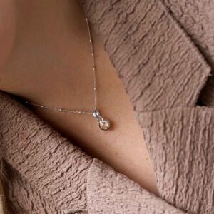 Sterling Silver Citrine Birthstone Necklace (November) on model