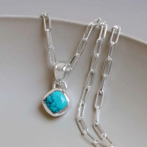 Sterling Silver Turquoise Birthstone Fine Paperclip Necklace