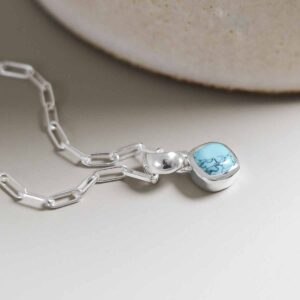 Sterling Silver Turquoise Birthstone Fine Paperclip Necklace