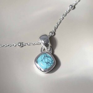 Sterling Silver Turquoise Birthstone Necklace (December) with satellite chain