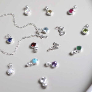Sterling Silver Birthstone necklace group with paperclip chain