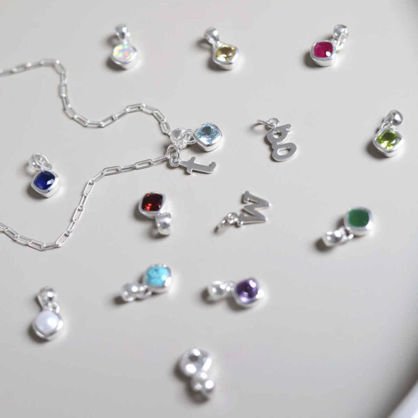 Sterling Silver Birthstone necklace group with paperclip chain