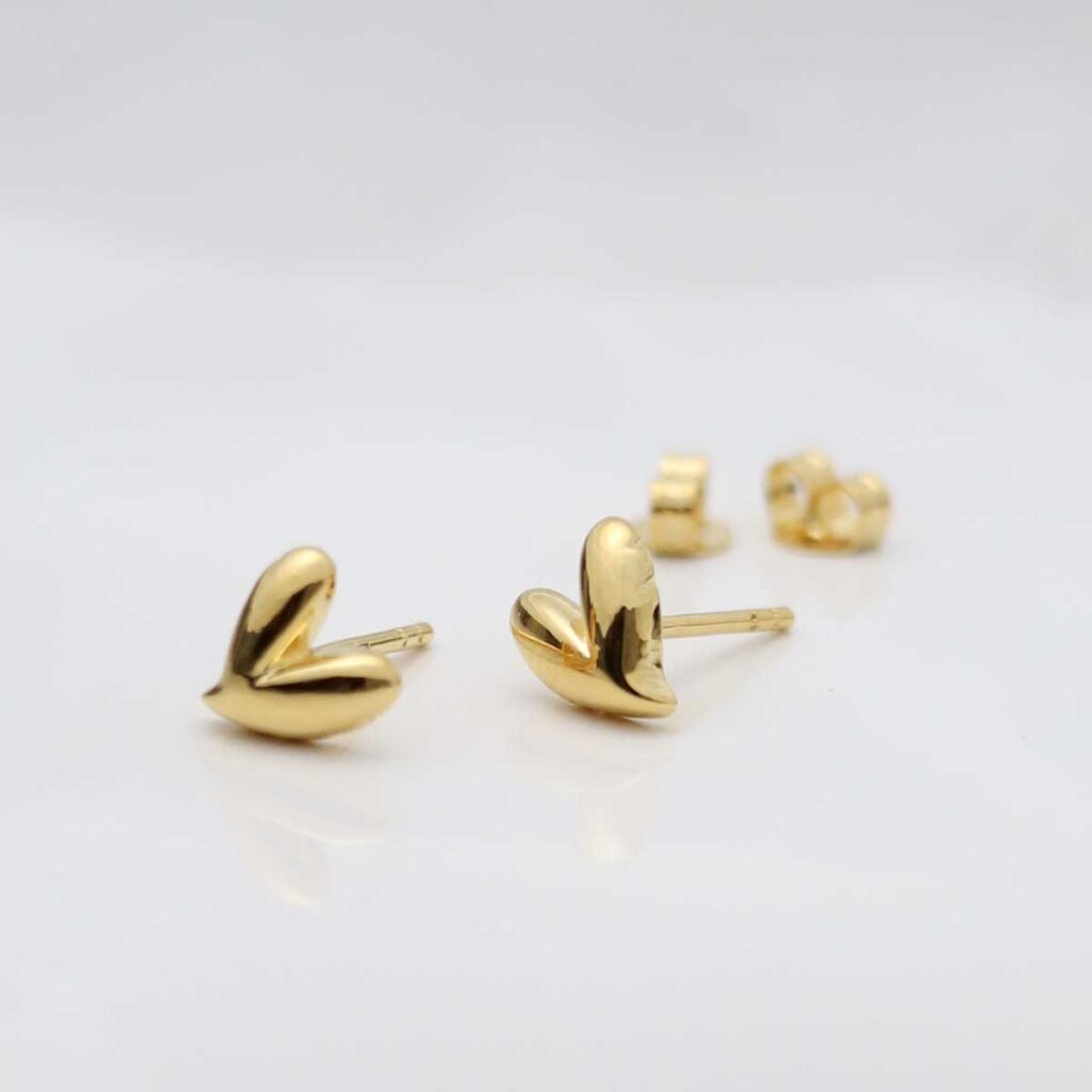 18k Gold Plated Brass Love Heart Studs on white