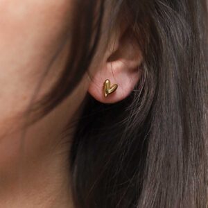 18k Gold Plated Brass Love Heart Studs on model