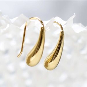 18k Gold Plated Brass Small Liquid Drop Earrings hanging