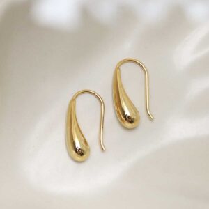 18k Gold Plated Brass Small Liquid Drop Earrings on jewellery dish