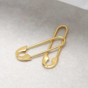 18k Gold Plated Brass Safety Pin Earrings on stone