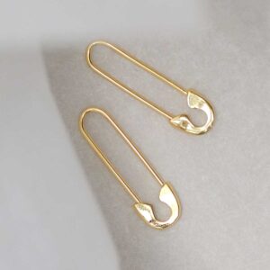 18k Gold Plated Brass Safety Pin Earrings on stone