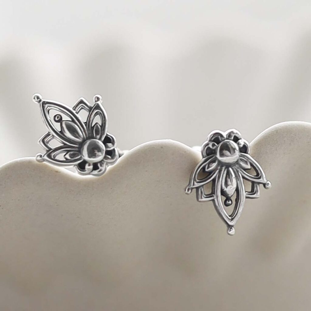 Sterling Silver Mini Botanical Studs flipped