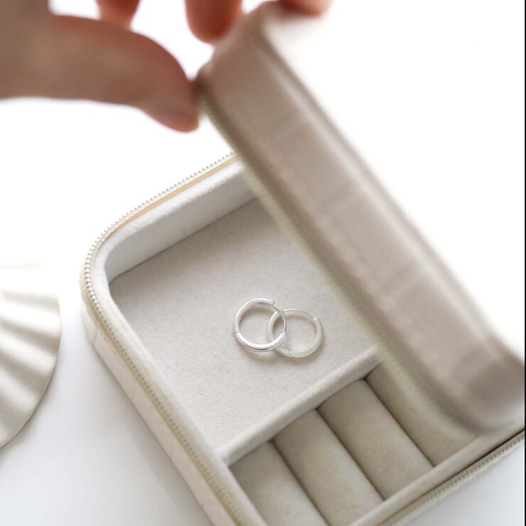 Sterling Silver Flat Huggies in jewellery box