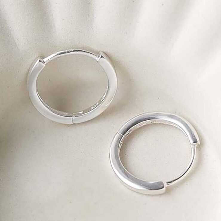 ML999_Sterling Silver Flat Huggies_5 Sterling Silver Flat Huggies in trinket dish