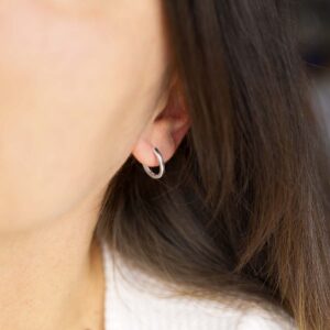 Sterling Silver Flat Huggies on model